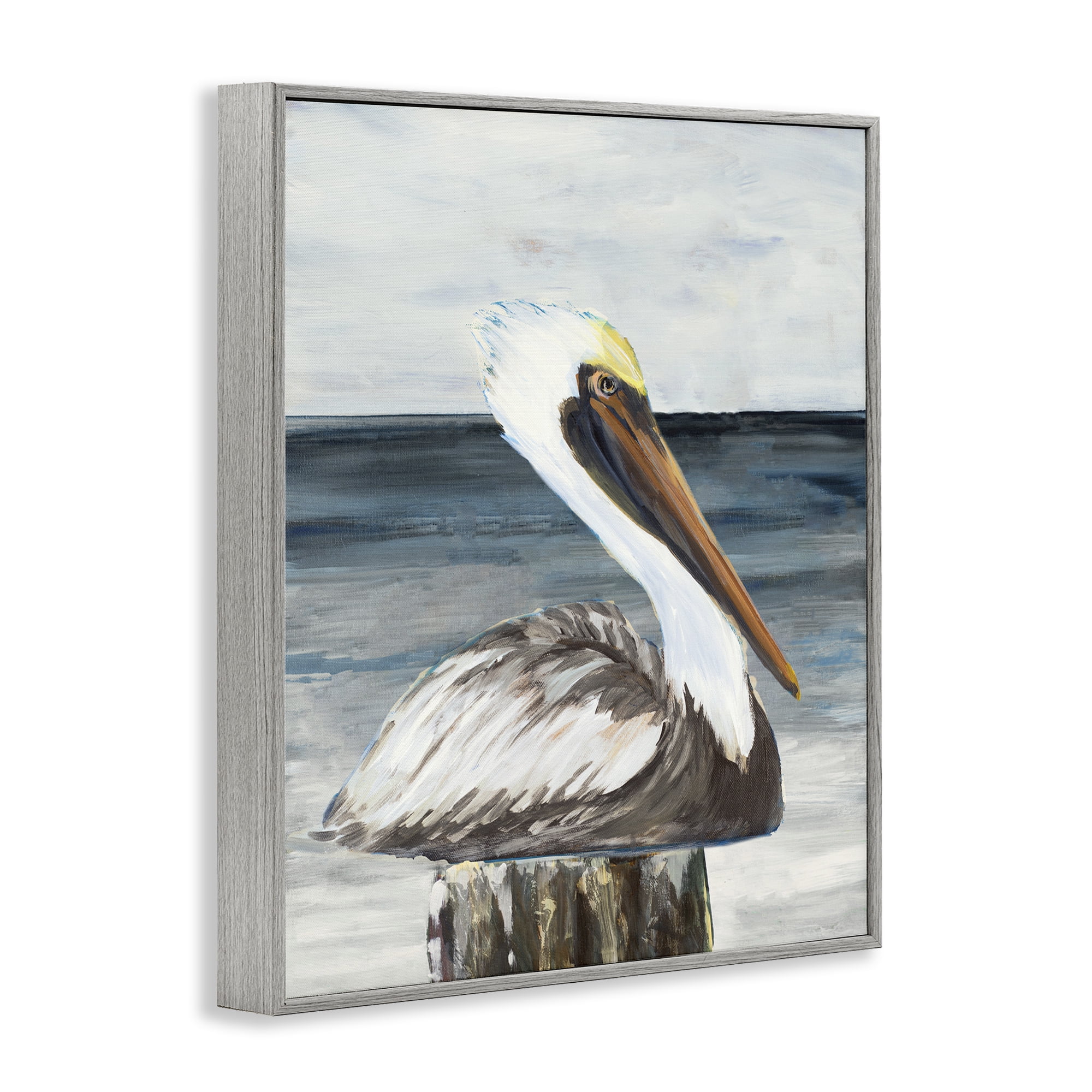 Stupell Industries Resting Beach Pelican Animals & Insects Painting Gray Framed Art Print Wall Art, 16 x 20
