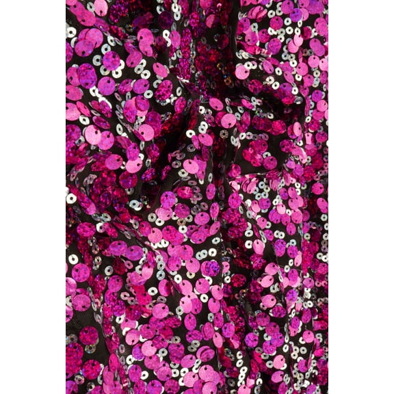 NYLON   SPANDEX ASSORTED MESH SEQUINS MAGENTA 3 YARDS PRECUT