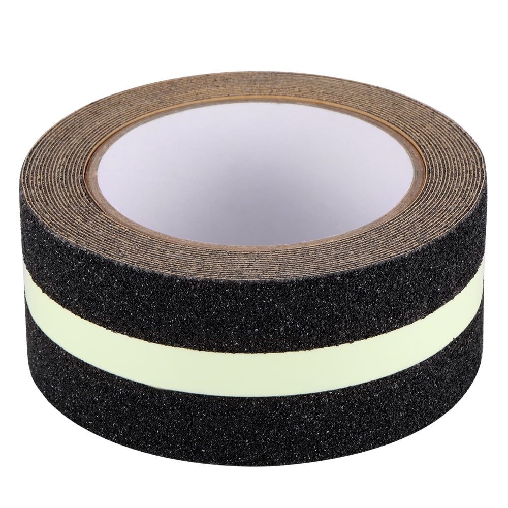 Black Abrasive Adhesive Non Slip for Stairs 2 x 16.5Ft Grip Tape Anti Slip Traction Tape with Glow in Dark Green Stripe,Friction Indoor and Outdoor Tread Step 