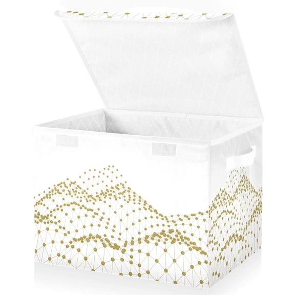 Gold Abstract on White Large Lidded Storage Bin Foldable Storage Boxes Cubes Baskets Lids with 2 Handles for Home Bedroom Office 16.5x12.6x11.8inch