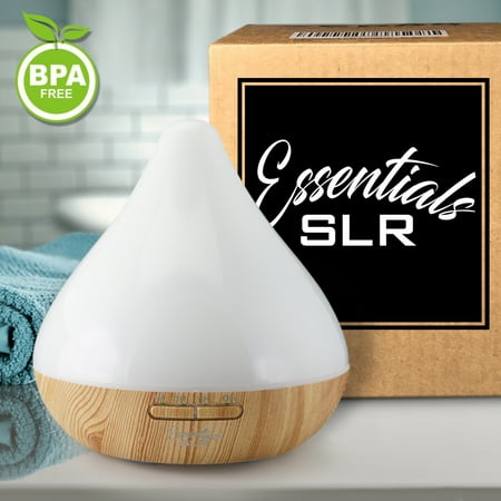 Electronic Auto Shut Off Timers - SLR 300ml Aromatherapy Essential Oil White Diffuser BPA Free - Multi-Color Changing LED, Wood Design, Ultrasonic Aroma Air Humidifier, Auto Shut-Off Timer - 1 Year Warranty