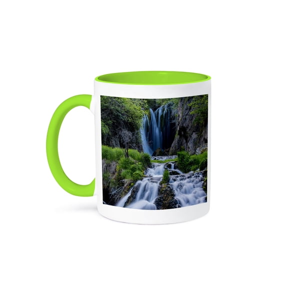 3dRose, Roughlock Falls, Spearfish Canyon, Black Hills, South Dakota, 11oz Two-Tone Green Mug