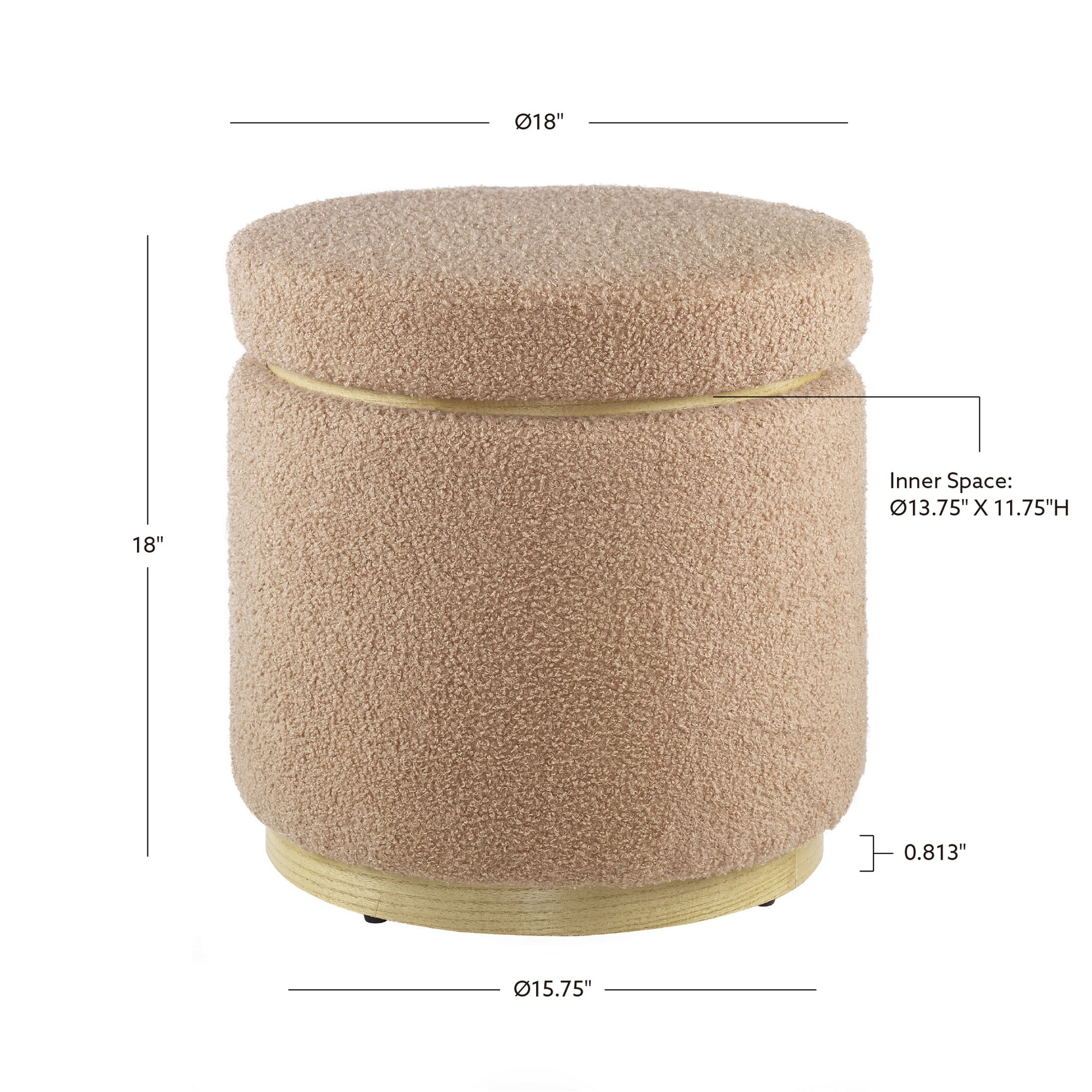 Linon Primrose Storage Ottoman Stool, Natural Finish with Tan Sherpa Fabric