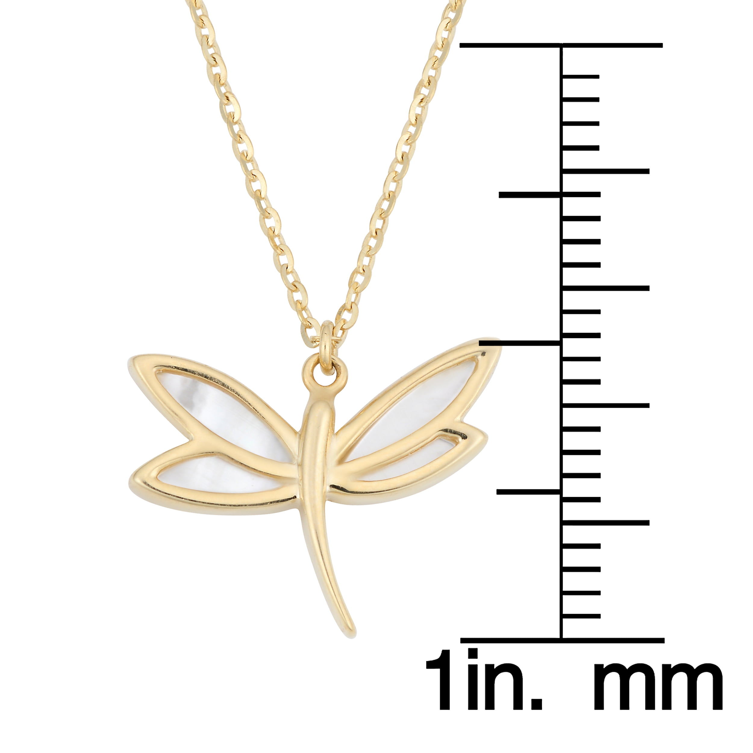 KoolJewelry 14k Yellow Gold Mother of Pearl Dragonfly Necklace (18 inch)