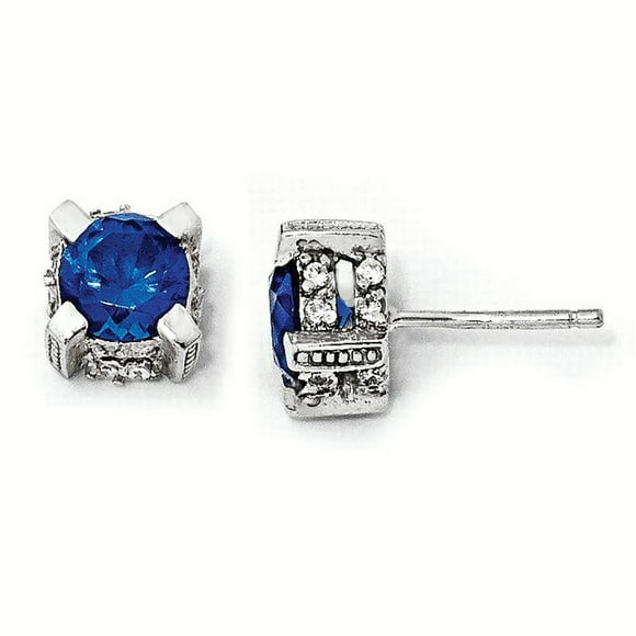 Cheryl M Argent Sterling 6,5 Mm Laboratoire Créé Spinelle Bleu Foncé & CZ Stud Earri QCM508