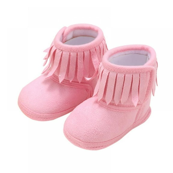SYNPOS Fringe Baby Booties for Girls Boys Winter Warm Snow Boots with Tassels Soft Sole Fur Lined Toddler Shoes 0-18 Months