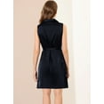 thumbnail image 4 of INSPIRE CHIC Vestidos De Satén Sin Mangas Para Mujer Vestido Camisero Con Cinturón Y Botón Frontal Sólido Azul oscuro L, 4 of 5