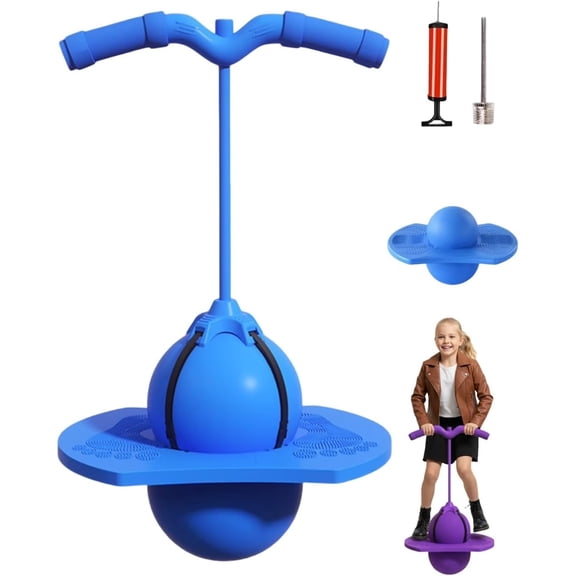 Balance Jumping Ball, Bouncing Ball with Handle and Pump, Jumping Toy, Anti-Slip Bounce Board for Indoor Outdoor Use, Safe and Fun Stick for Kids