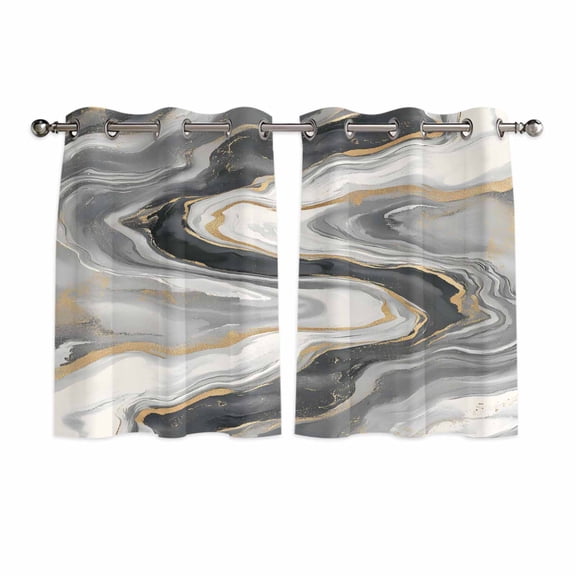 Grey Ombre Marble Kitchen Curtains Short 45 Inch Length, Abstract Modern Art Grommet Top Bedroom Living Room Curtains, Light Filtering Cafe Curtain Drapes 2 Panels Set 84''x45''
