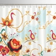 thumbnail image 1 of Vibrant Floral & Animal Shower Curtain - Red Flower, Colorful Bird, Blue Background, 1 of 4