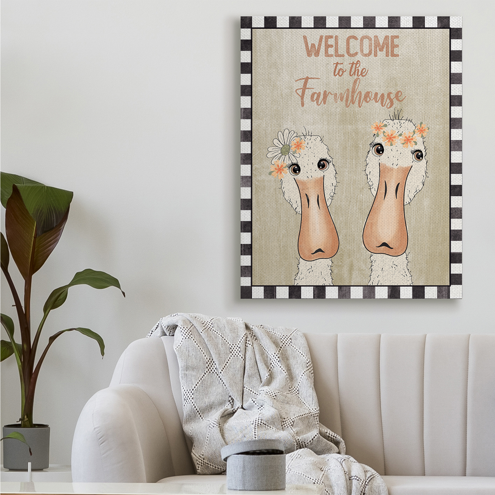 Stupell Industries Welcome to the Farmhouse Phrase Whimsical Country Geese,36 x 48,Designed by Andrea Jasid Grassi