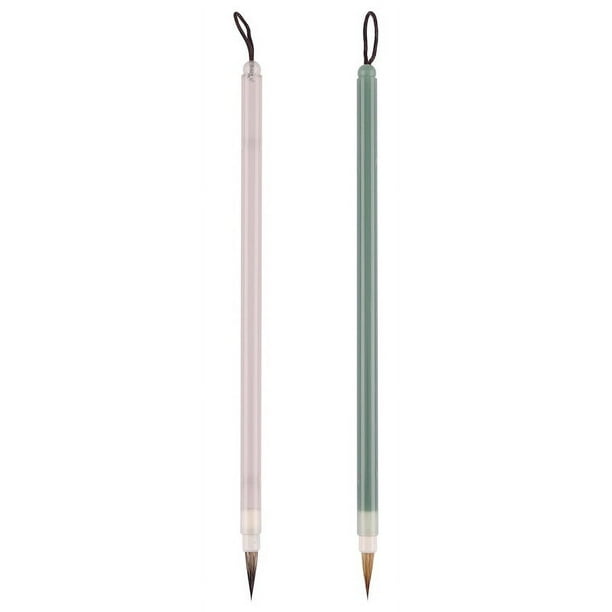 Pincel de escritura de cuerpo fino dorado, color verde cielo, humo, lluvia, cabello morado, pelo de comadreja, escritura regular pequeña, caligrafía, pintura tradicional china, pluma fina, línea de
