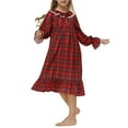 thumbnail image 2 of AJTQTH Sleep Dress for Girls Kids Lace Trim Bows Ruffled Crewneck Long-Sleeved Sundress Cute Plaid Relexed Fit Casual Midi Dress Flowy Gowns for Home Sleep Red 160, 2 of 5