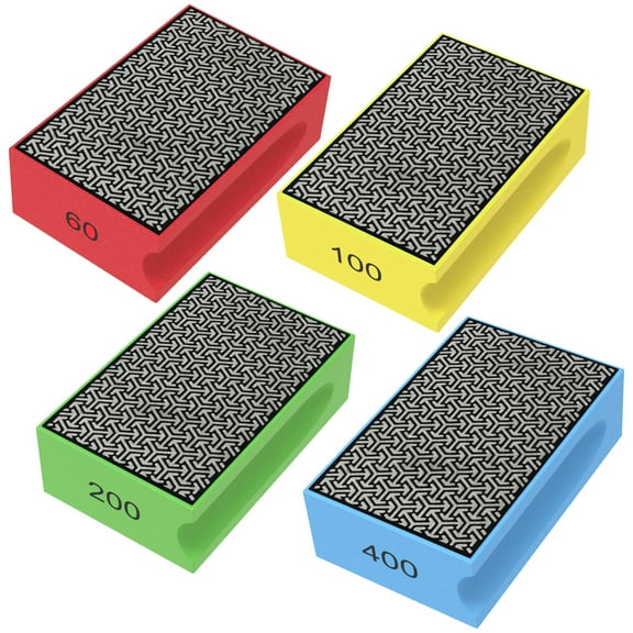 4Pcs Diamond Hand Polishing Pads Set 60/100/200/400 Grit Wet Dry Diamond Sanding Block Foam Backing Reusable Sanding Block Kit Diamond Sanding Pads for Stone Glass Tile Metal