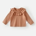 thumbnail image 2 of Toddler T Shirts for Girls with Ruffles Brown Long Sleeve T-Shirts Kids Crewneck Basic Tees Fall Clothes Girl Tops 1-2 Years, 2 of 3