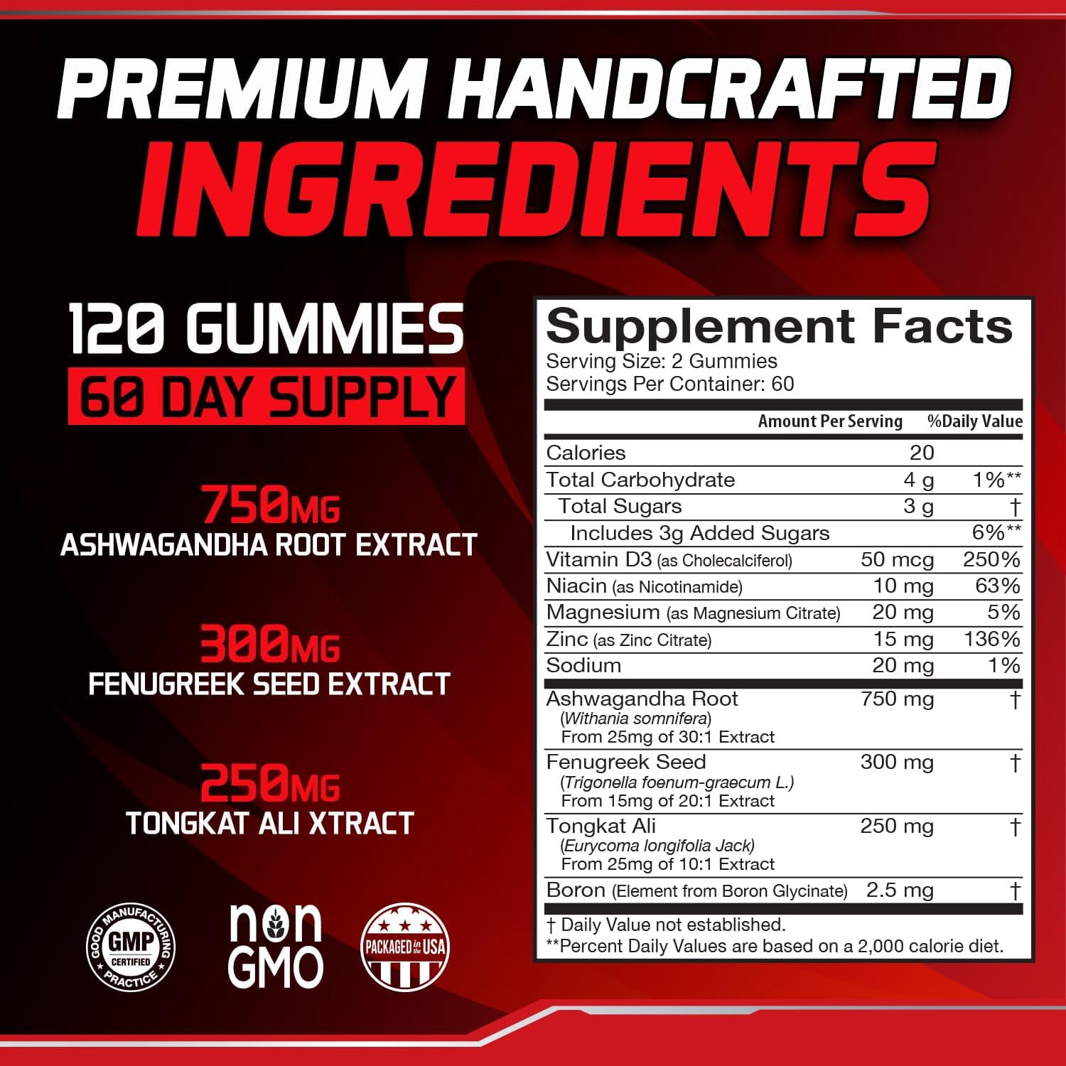 8 in 1 Testosterone Booster for Men with Tongkat Ali, Fenugreek, Ashwagandha and Magnesium - Improve Libido & Hormonal Balance, Non GMO Made in the USA, Black Cherry, 120 Count Gummies for Men