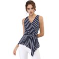 thumbnail image 3 of Top peplum envolvente con dobladillo asimétrico en la cintura con cuello en V sin mangas para mujerAzul L, 3 of 6