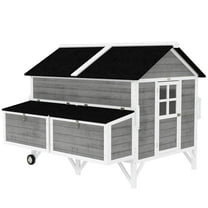 YYAo Chicken Coop, Outdoor Chicken Coop,59" Wooden Chicken Coop w/ Wheels, Handles, 2 Nesting Boxes, 2 Trays, 4 Perches,Gray