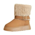 thumbnail image 2 of Viluyesy Womens Winter Snow Boots, Comfortable Soft Thick Sole Keep Warm Furry Collar Mid Calf Suede Boots Khaki US6, 2 of 9