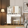 thumbnail image 2 of Modern LED Vanity Desk with Lights, 3-Mode Mirror & Charging Station for Bedroom, 2 of 8