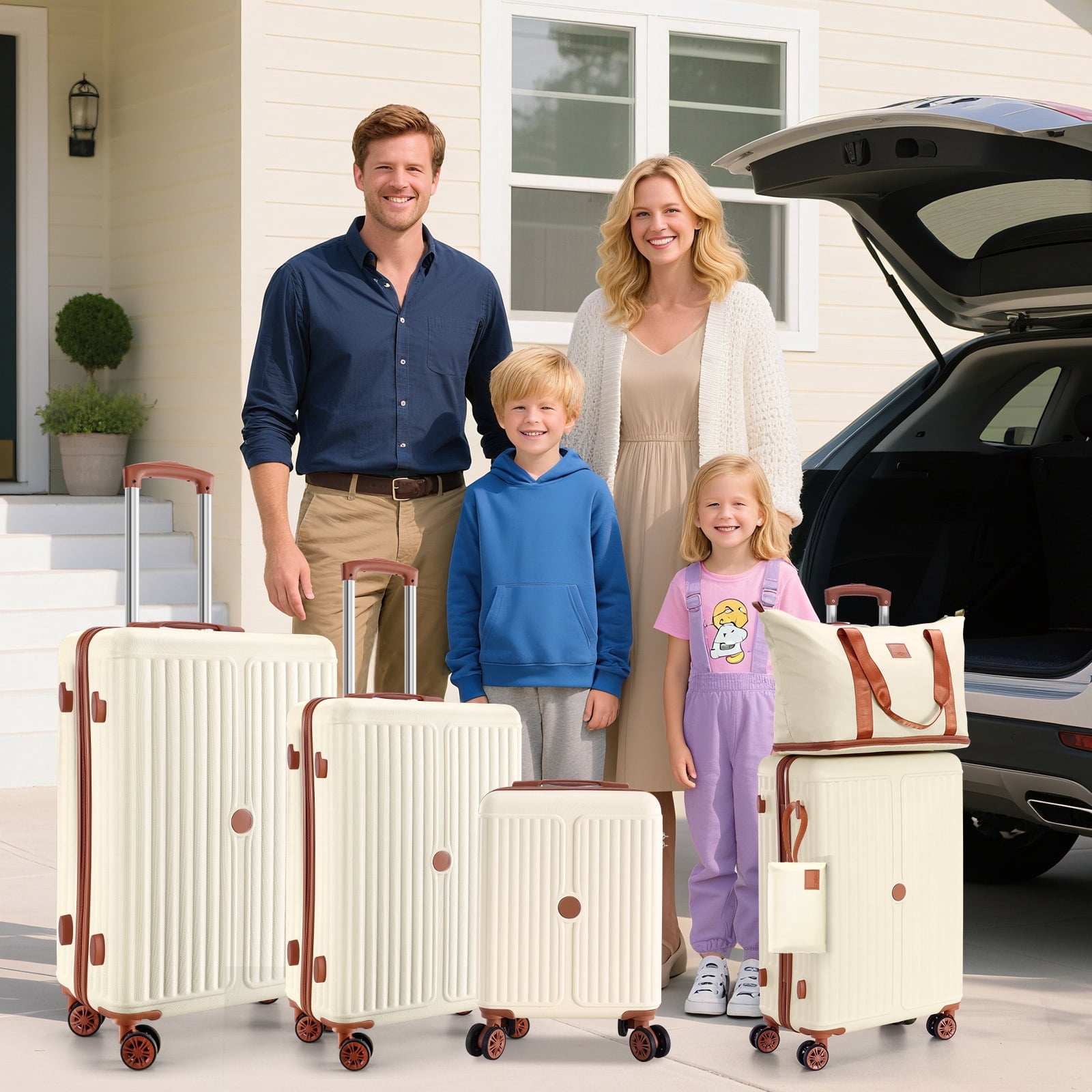 SANOPY 6-Piece Luggage Set with Cosmetic Bag & Duffle, 16” + 20” + 24” + 28” Durable ABS+PC, Smooth-Spinning Wheels & TSA Lock Included