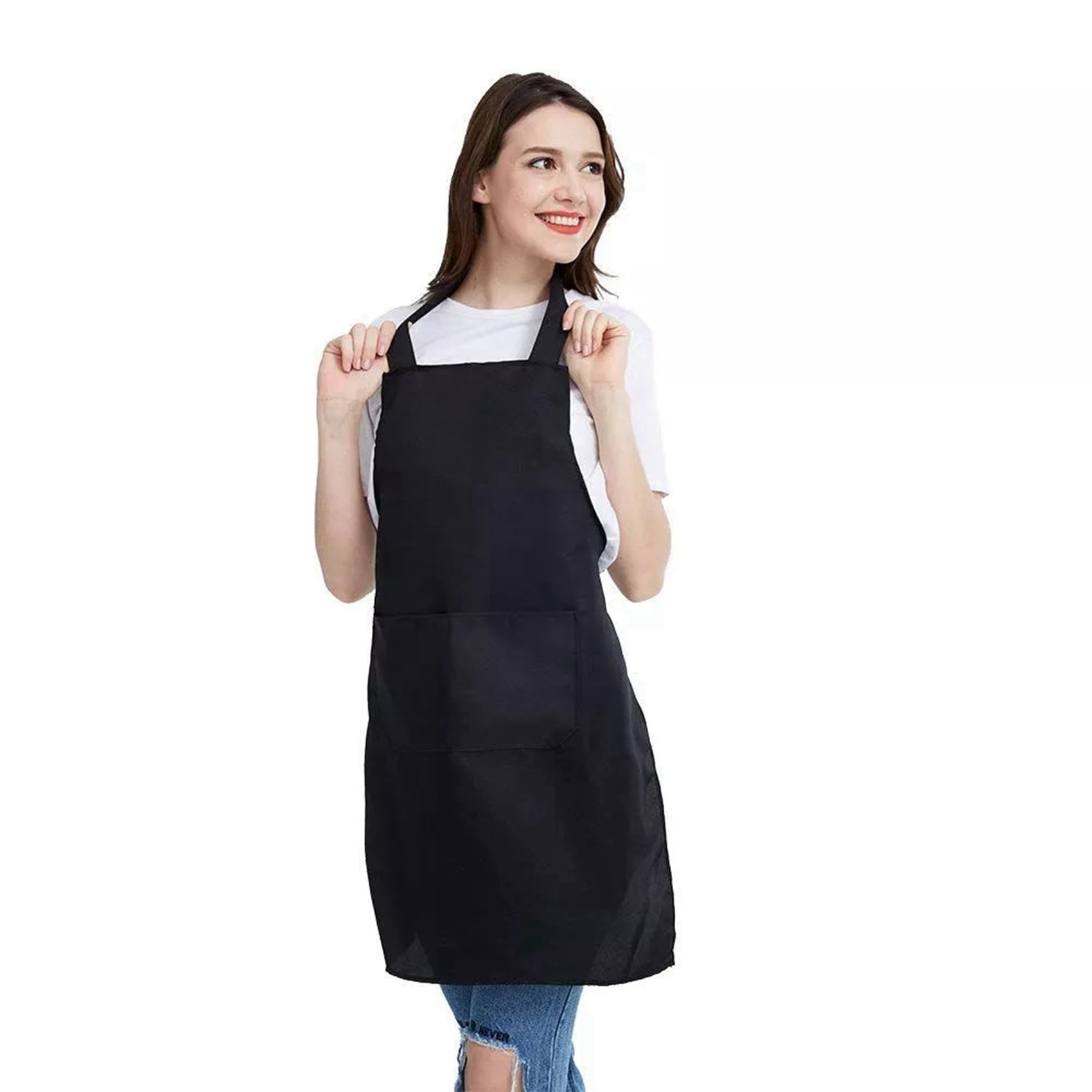 20 Pack Bib Apron - Unisex Black Apron Bulk with 2 Roomy Pockets Machine Washable for Kitchen Crafting Bbq Drawing