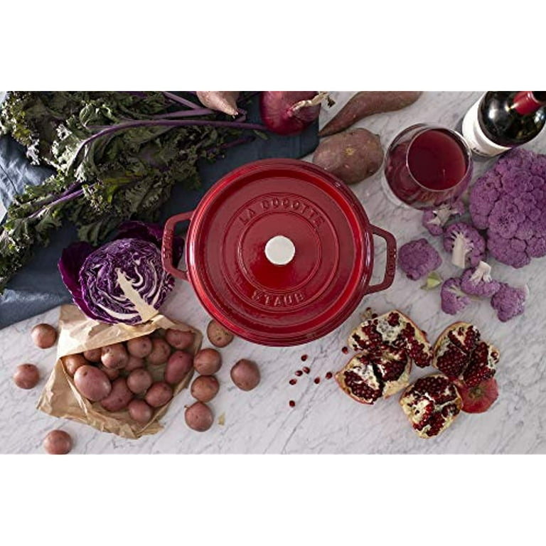 New Staub Cast Iron 4-qt Round Cocotte Dutch Oven, Cerise (Red) Made in  France