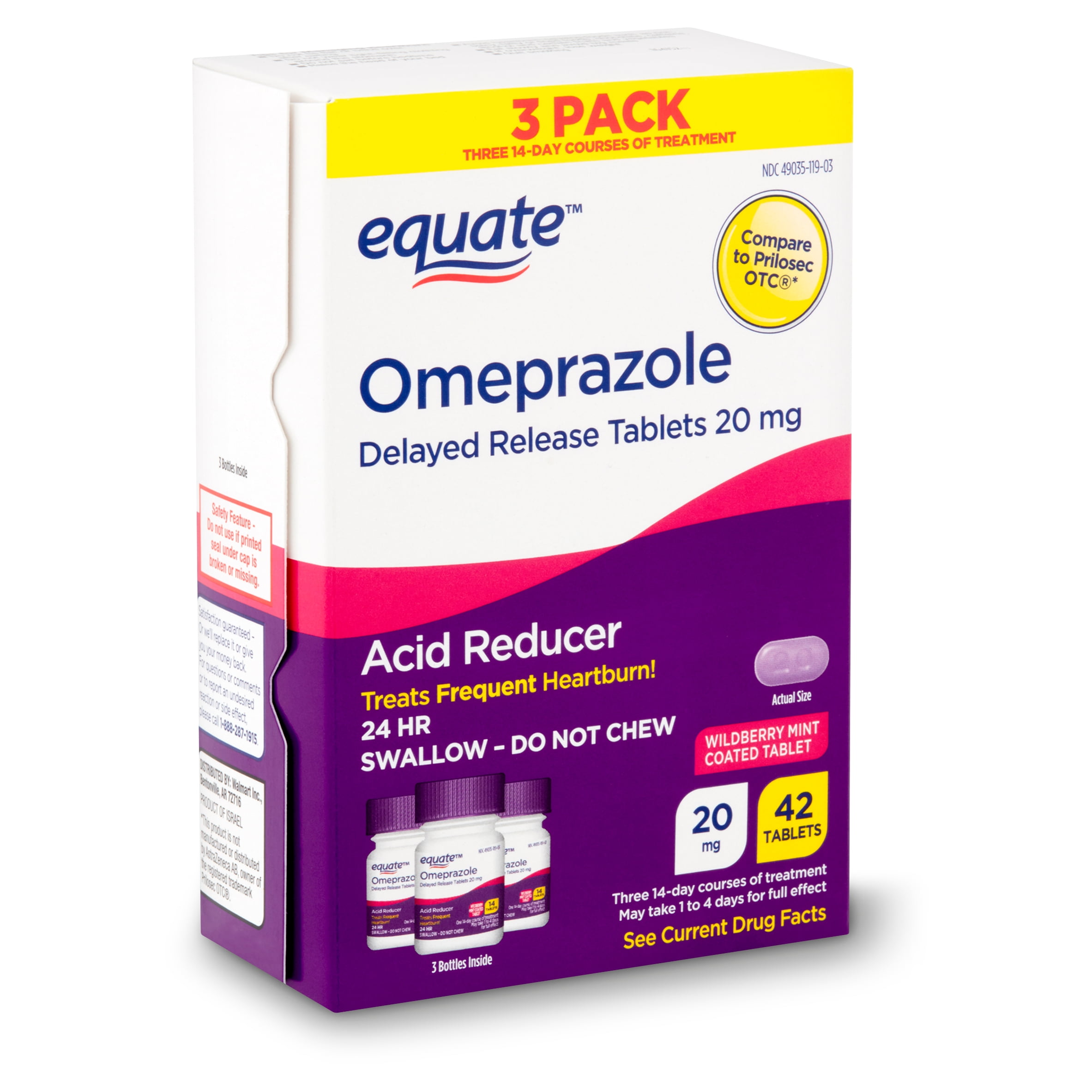 Equate Omeprazole Wildberry Mint Delayed Release Coated Tablet, 20 mg