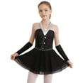 thumbnail image 2 of TSSOE Kids Girls Halter Hollow Back Figure Skating Dress with Gloves Sets Ballet Dance Leotard Costume Black 6, 2 of 7
