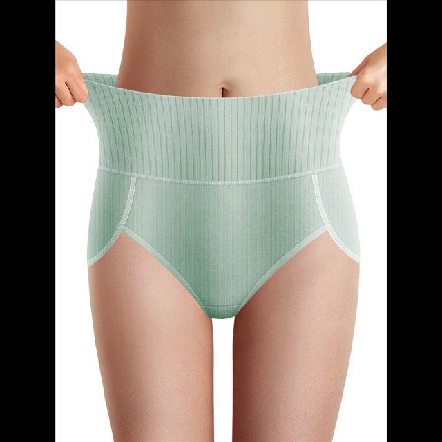 Ropa Interior Triangular Transpirable de Color Sólido para Mujer, Cintura Alta, Control de Abdomen y Levantamiento de Cadera. Verde Fruta XXL