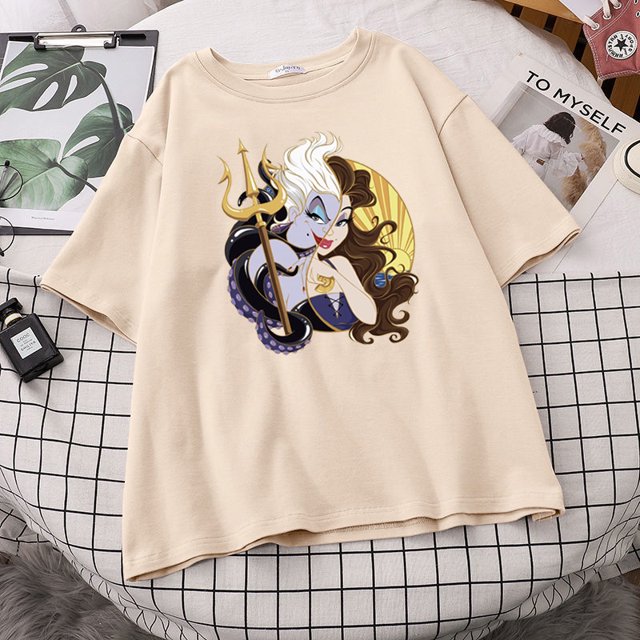 Disney primavera y verano nueva moda villano mala chica algodón camiseta gráfica top camisetas Harajuku T-shirt góticopangjing