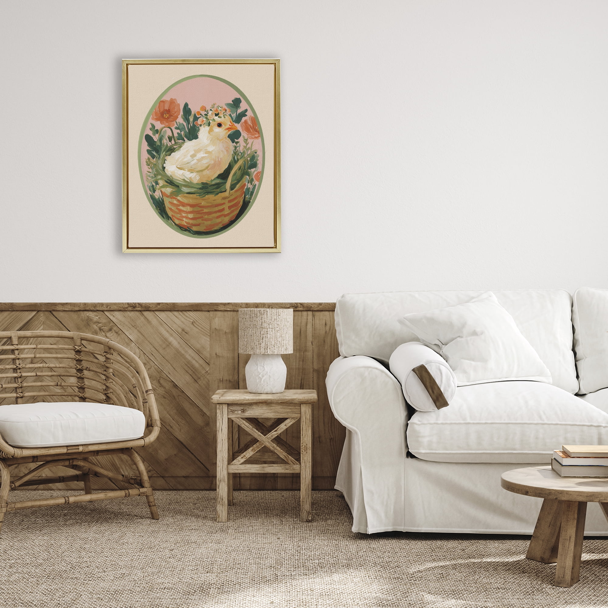 Stupell Industries Bloom Nest Chick Gold Framed Floater Canvas Wall Art, design by Yen