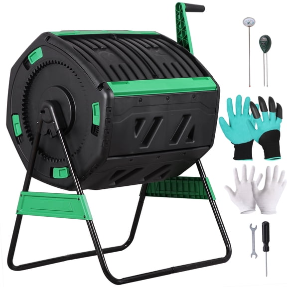 ZENY 53 Gallon Dual Chamber Outdoor Compost Bin Heavy Duty Rotating Garden Compost Tumbler w/ Soil Tester Thermometer Glove