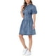 thumbnail image 4 of Vestido de mezclilla de mujer Inspire Chic con mangas cortas abullonadas, cuello y botones, estilo A-line, casual, talla S, azul medio, 4 of 5