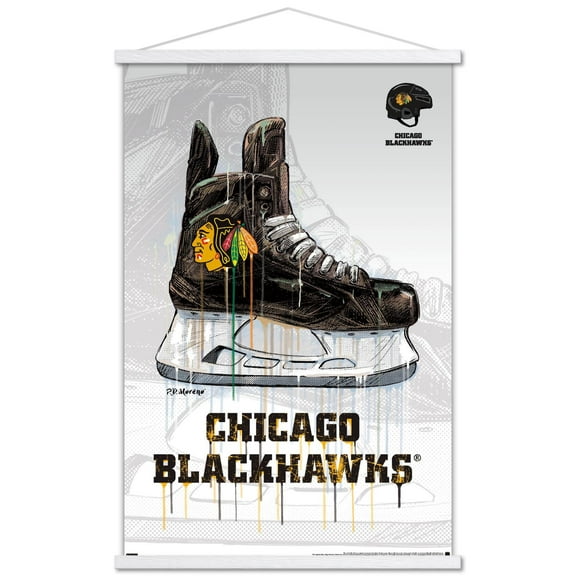NHL Chicago Blackhawks - Drip Skate 21 Wall Poster with Wooden Magnetic Frame, 22.375" x 34"