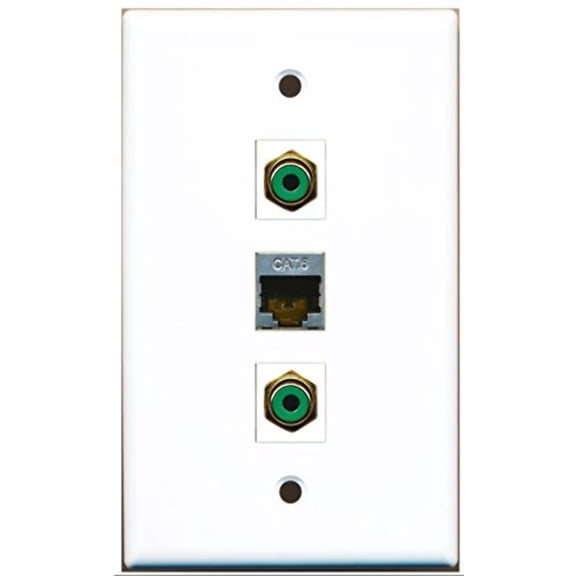 RiteAV - 2 Port RCA Green and 1 Port Shielded Cat6 Ethernet Wall Plate