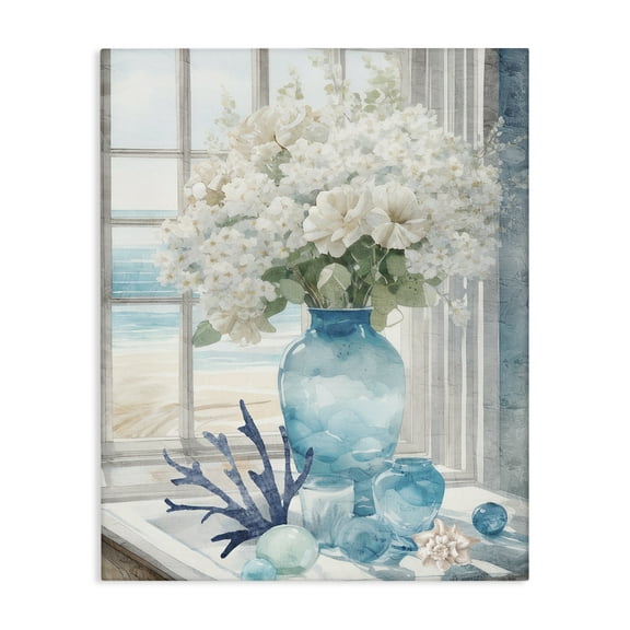 Stupell Industries Coastal Flower Vase Botanical & Floral Painting Gallery Wrapped Canvas Art Print Wall Art, 16 x 20
