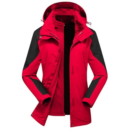 Babysbule Winter Jackets for Women Clearance Women Detachable Cap Waterproof And Windproof Thick Three-in-one Jacket Outdoor Sports Warm Jacket