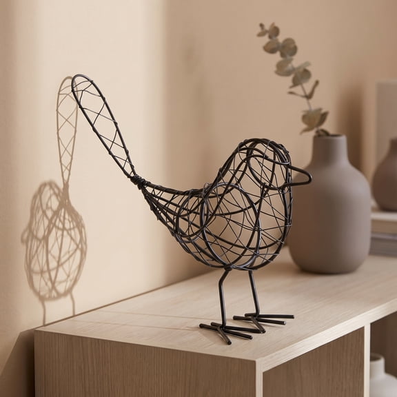 AURARMLET Black Wire Bird Sculpture Tabletop Decor, Modern Bird Figurine for Home and Office, 1 Piece
