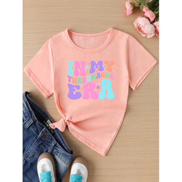 Bonita camiseta de tercer cumpleaños "En mi época de tres años" - Algodón suave, lavable a máquina, cuello redondo, manga corta para niñas - Regalo perfecto para el verano