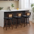 thumbnail image 2 of LEGAHOME Bar Stools set of 3, 26” Swivel Counter Height Bar Stools with Cane Rattan Back and Leather Seat, Mid-Century Modern Bar Stools for Kitchen Island, Bar, Dining Room, Walnut + Black, 2 of 7