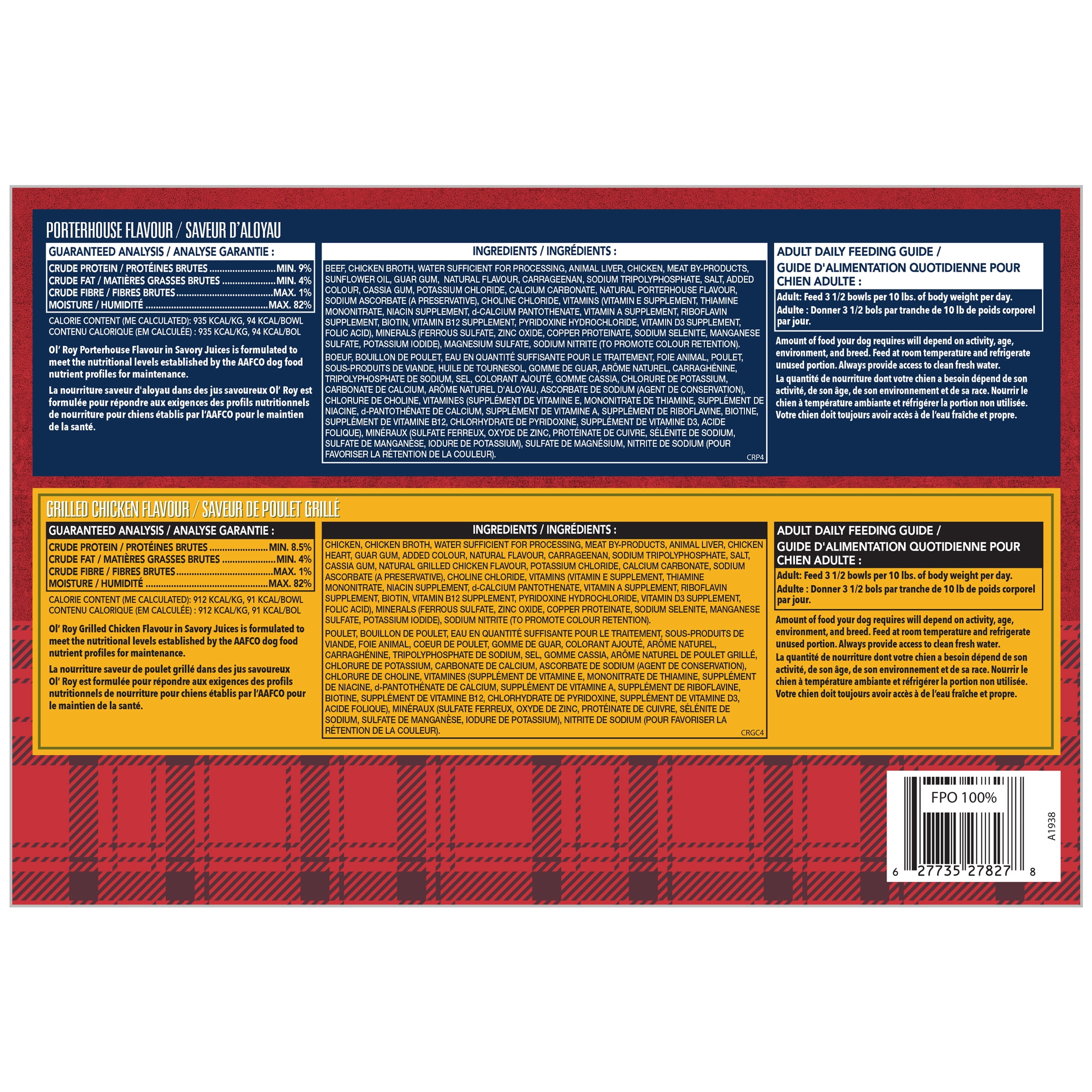 Assortiment de nourriture pour petits chiens adultes Saveur de poulet grillé et Saveur d’aloyau Ol’ Roy