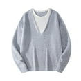 thumbnail image 2 of Mens Sweater,Casual Knitted Pullover Fake 2 Piece Top Spliced Warm Base,Sweaters for Men, 2 of 9