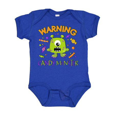 

Inktastic Warning Candy Monster with Candy and Cute Green Monster Gift Baby Boy or Baby Girl Bodysuit