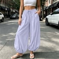 thumbnail image 4 of HappyYEE Women’s Baggy Balloon Pants Elastic Waist Wide Leg Joggers with Pockets Loose Fits Cuffed Ankle Lightweight Travel Trousers L, 4 of 7