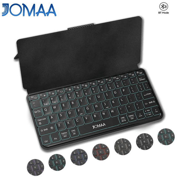 JOMAA Backlit Dual Bluetooth Keyboard Recahrgeable Mini Wireless Keyboard with Any-Angle Kickstand & Leather Cover for Android, Windows and iOS