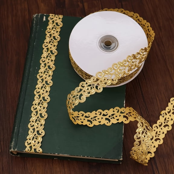 Decorative Gold Lace Trim Ribbon Roll,20 Yards Vintage Hollow Cut Out Golden Ribbon Ornate Craft Gold Ribbon for DIY Scrapbooking Gift Wrapping Home Decor