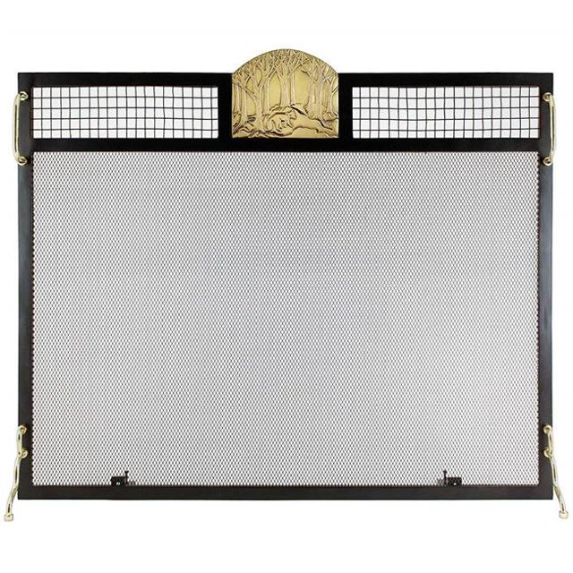 Minuteman SES-3830PF Forest Fox Emblem Fireplace Screen, Polished Brass