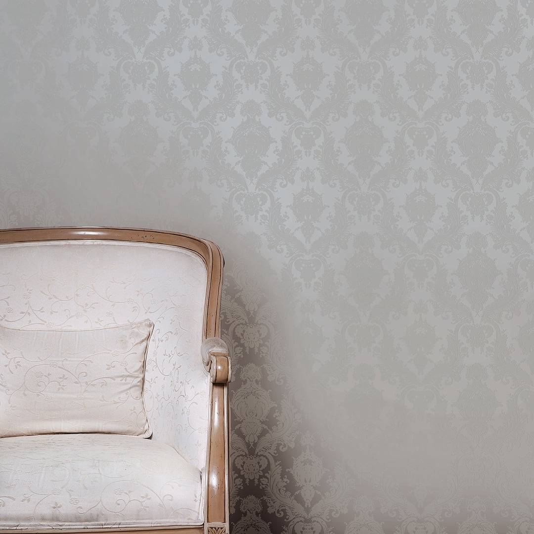Tempaper Textured Damsel Metallic Platinum Peel and Stick Damask Wallpaper, 20.5" x 16.5'