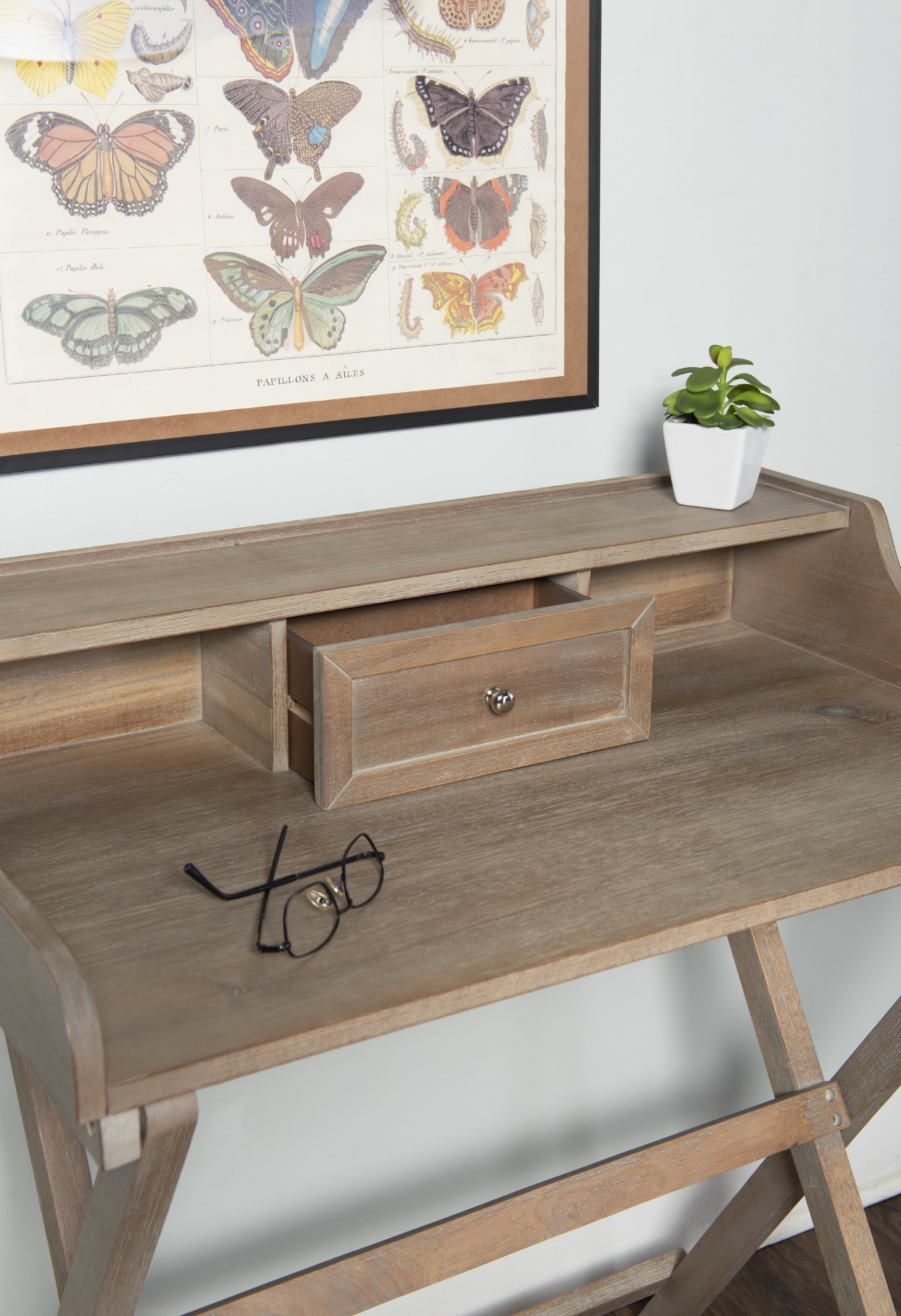 Linon Coy Folding Desk, 34.25" Tall, Rustic Brown Finish